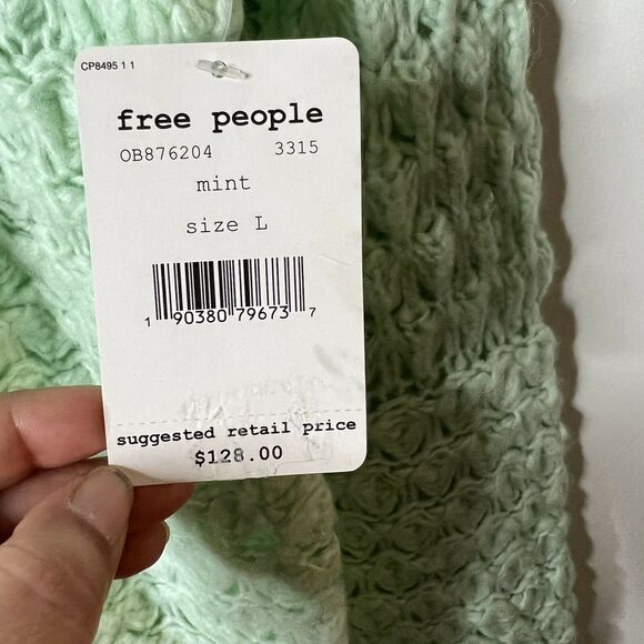 Free People Crashing Waves Open-Knit Chunky Oversized Sweater Mint Green Large - Picture 8 of 11